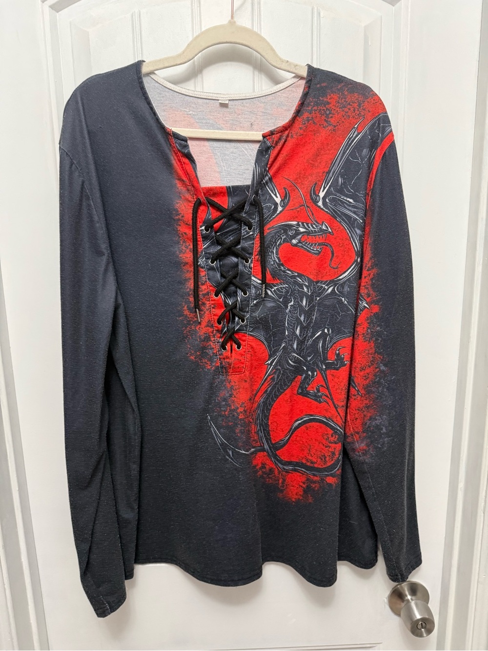 Men’s Black & Red Dragon Lace Up Shirt Size XL Cosplay (2-10)
